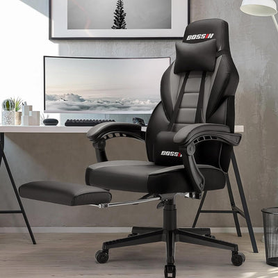 Chaise de jeu de style course BOSSIN, chaise de jeu grande et grande de 300 lb, chaise d'ordinateur à dossier haut