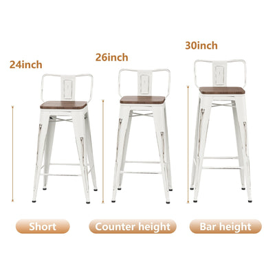 Lot de 4 tabourets de bar industriels en métal avec dossier et assise en bois