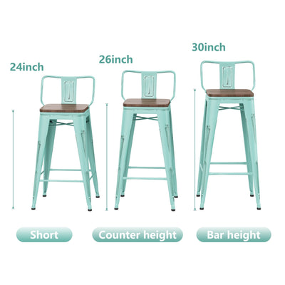 Lot de 4 tabourets de bar industriels en métal avec dossier et assise en bois