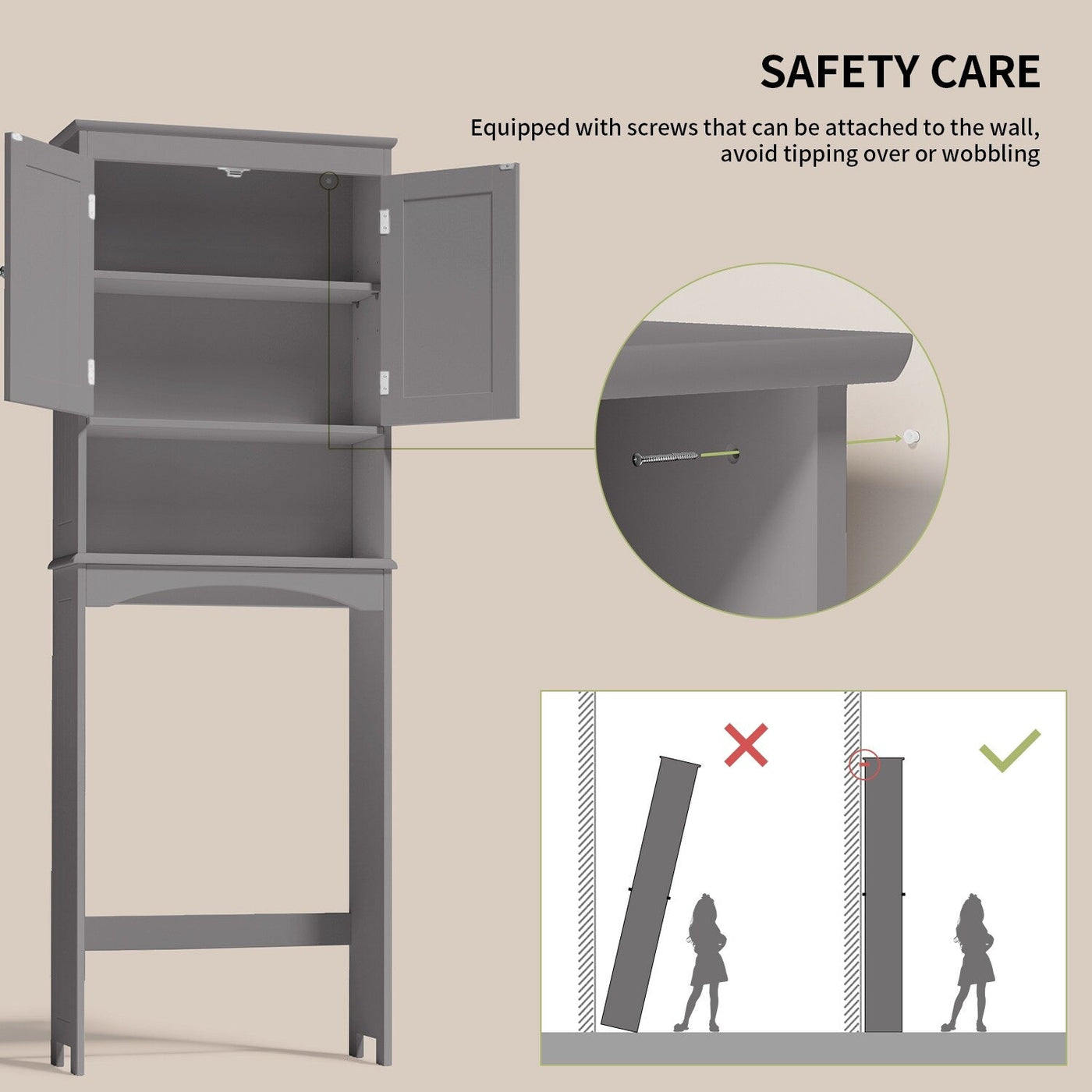 Meuble de rangement pour salle de bain, meuble de rangement pour toilettes, étagère de salle de bain au-dessus des toilettes, toilettes gain de place