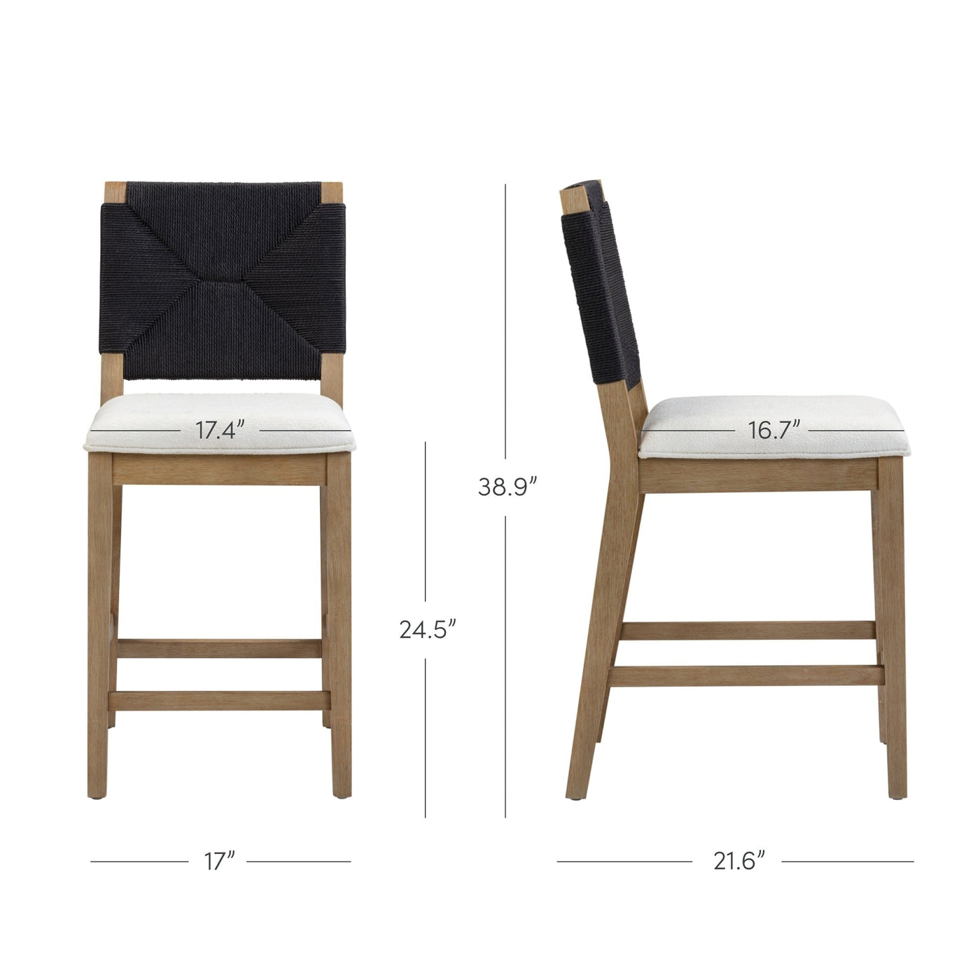 Tabouret de bar Beacon Bohemian Boucle, chaise de comptoir rembourrée avec cadre en bois massif et dossier en jonc de mer tressé