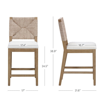Tabouret de bar Beacon Bohemian Boucle, chaise de comptoir rembourrée avec cadre en bois massif et dossier en jonc de mer tressé