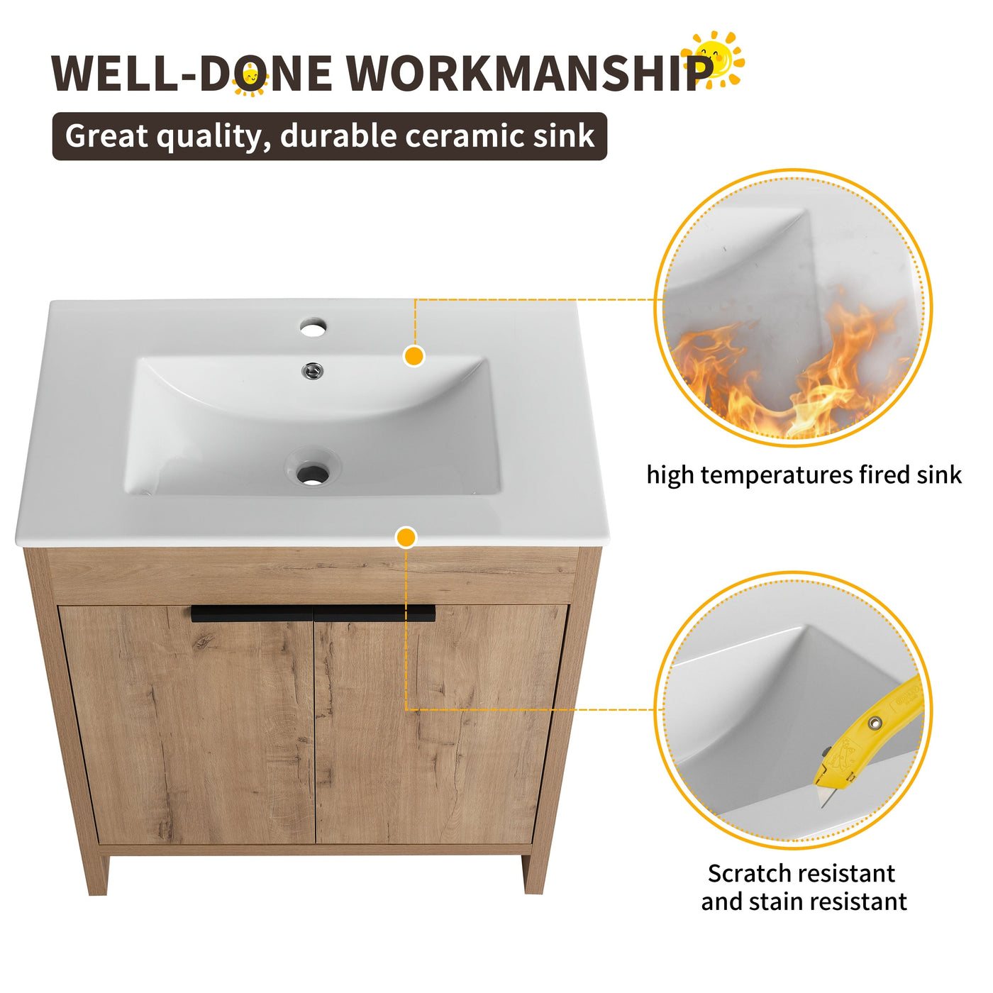 Beingnext Meuble-lavabo 24/30/36 avec porte à fermeture douce et étagère réglable