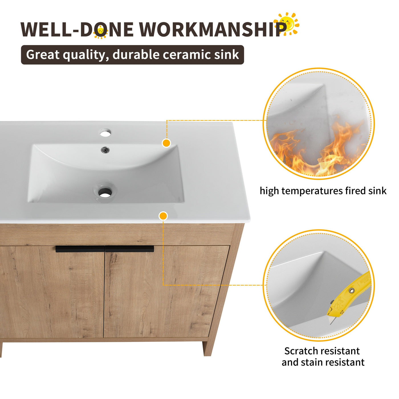 Beingnext Meuble-lavabo 24/30/36 avec porte à fermeture douce et étagère réglable
