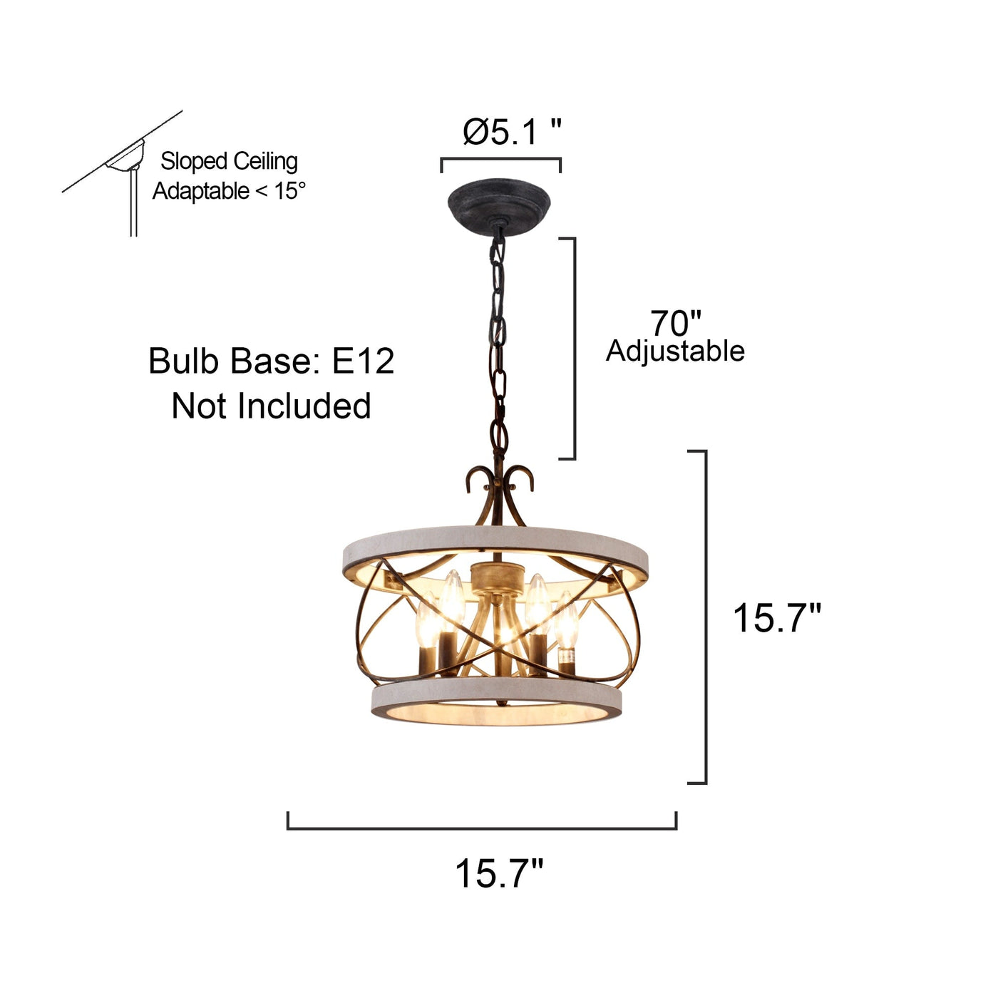 Lustre cage rustique en bois Bella Depot à 5 lumières, éclairage à intensité variable, suspension réglable de 15,7 pouces pour îlot de cuisine