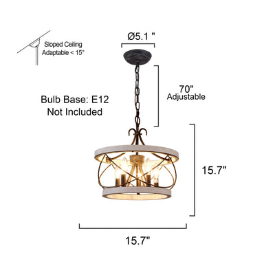 Lustre cage rustique en bois Bella Depot à 5 lumières, éclairage à intensité variable, suspension réglable de 15,7 pouces pour îlot de cuisine