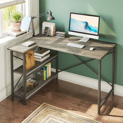 Petit bureau en L avec étagères de rangement Bureau d'ordinateur d'angle