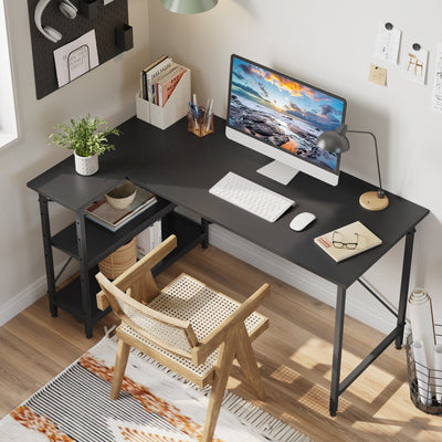Petit bureau en L avec étagères de rangement Bureau d'ordinateur d'angle