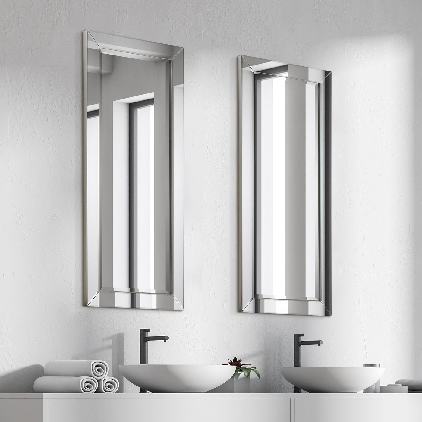 Miroir mural rectangulaire biseauté transparent HD pour salle de bain, coiffeuse et chambre à coucher, 3 tailles