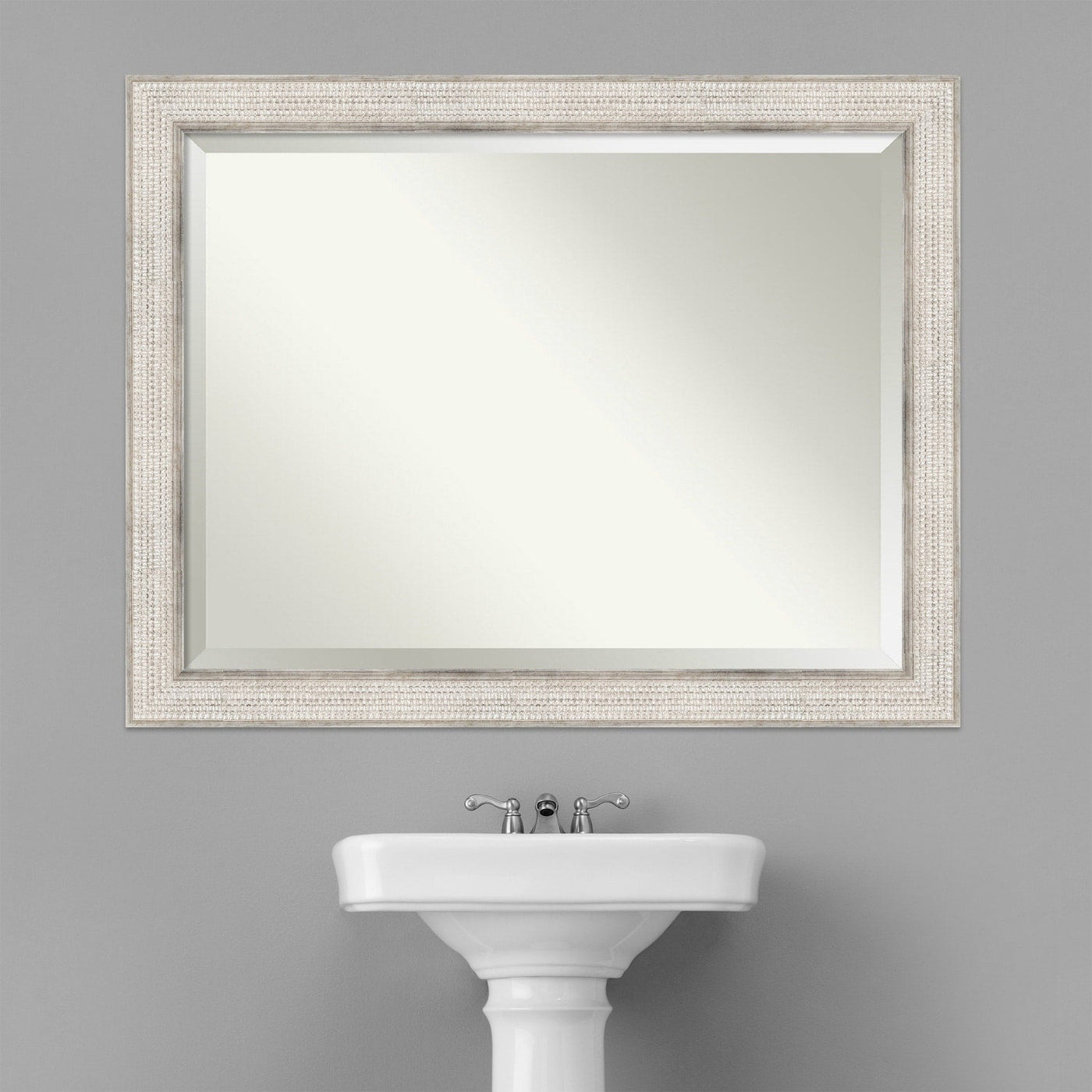 Miroir mural de salle de bain en bois biseauté - Cadre argenté Treillis - Argent Treillis