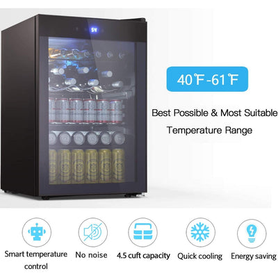 Cave à vin de 4,4 pi³ avec éclairage LED et boutons tactiles, étagères amovibles, moins de 38 dB