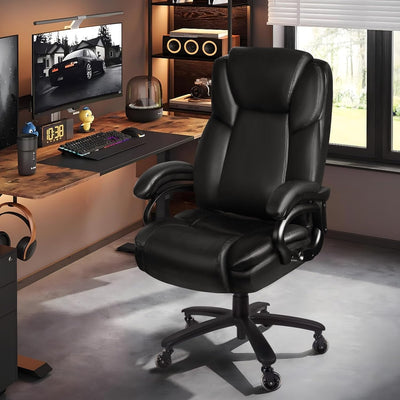 Chaise de bureau exécutive Bossin Big and Tall, chaise ergonomique à support lombaire réglable de 500 lb avec dossier haut en cuir PU pour ordinateur