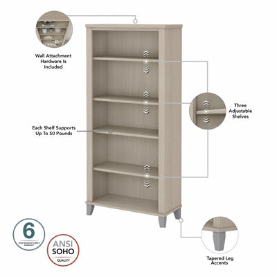 Bibliothèque haute à 5 étagères Bush Furniture Somerset avec tablettes réglables