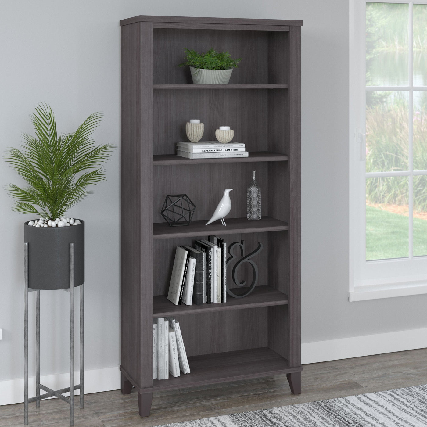 Bibliothèque haute à 5 étagères Bush Furniture Somerset avec tablettes réglables