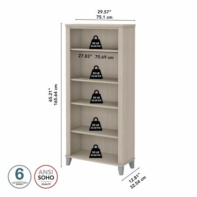 Bibliothèque haute à 5 étagères Bush Furniture Somerset avec tablettes réglables