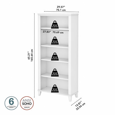 Bibliothèque haute à 5 étagères Bush Furniture Somerset avec tablettes réglables