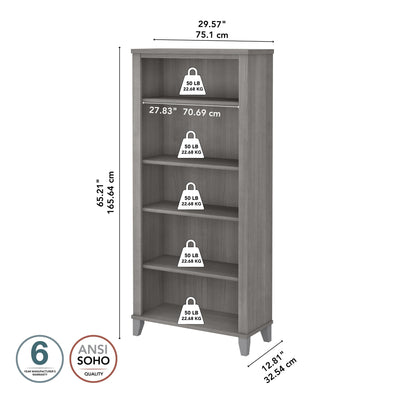 Bibliothèque haute à 5 étagères Bush Furniture Somerset avec tablettes réglables