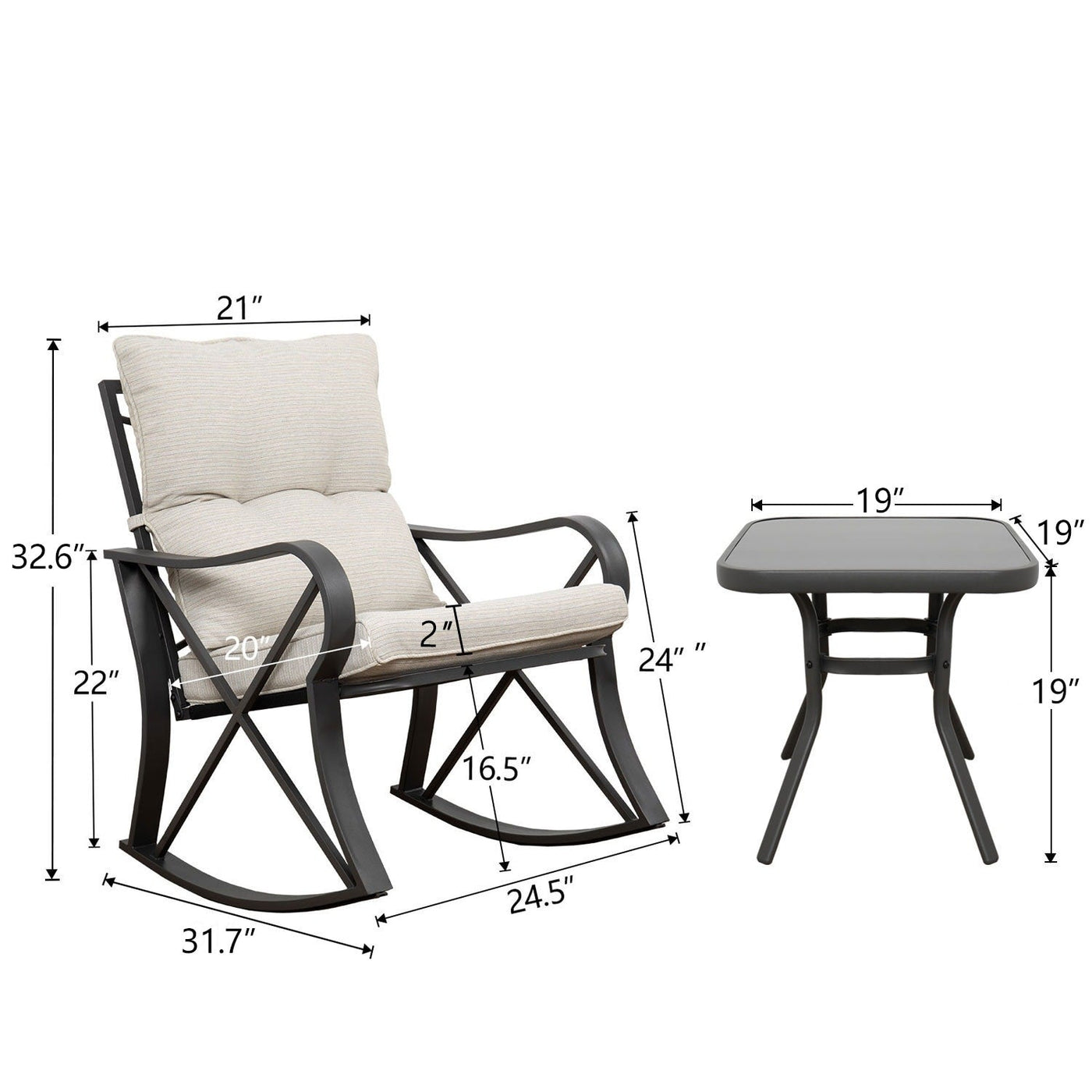 Ensemble de 3 chaises à bascule d'extérieur COSIEST avec table d'appoint
