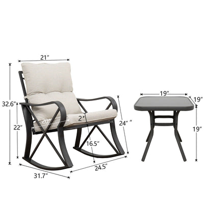Ensemble de 3 chaises à bascule d'extérieur COSIEST avec table d'appoint
