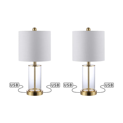 Lampe de table à LED Cabell 21 en verre, contemporaine et moderne, avec chargeur USB, bronze huilé (lot de 2) par JONATHAN Y
