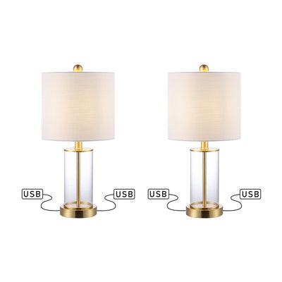 Lampe de table à LED Cabell 21 en verre, contemporaine et moderne, avec chargeur USB, bronze huilé (lot de 2) par JONATHAN Y