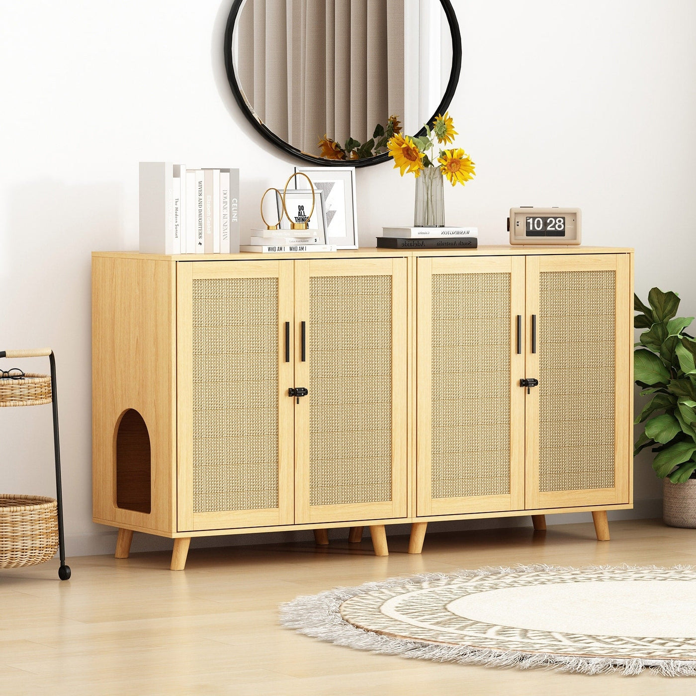 Bac à litière pour chat, maison pour chat, table d'appoint, porte, armoire, bibliothèque