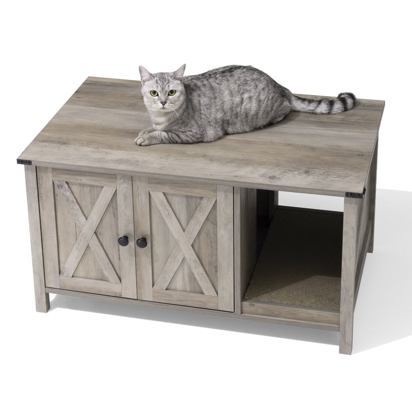 Enceinte de litière pour chat, meuble de toilette en bois caché avec griffoir