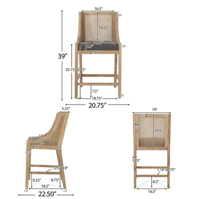 Tabourets de bar Christopher Knight Home Cataldo en tissu, bois et rotin, 25,5 pouces (lot de 2)
