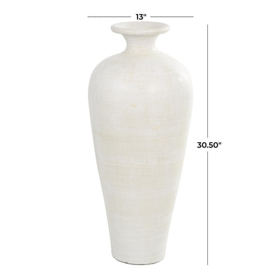 Grand vase décoratif de sol en céramique de forme amphore - Blanc - Roche River Decor