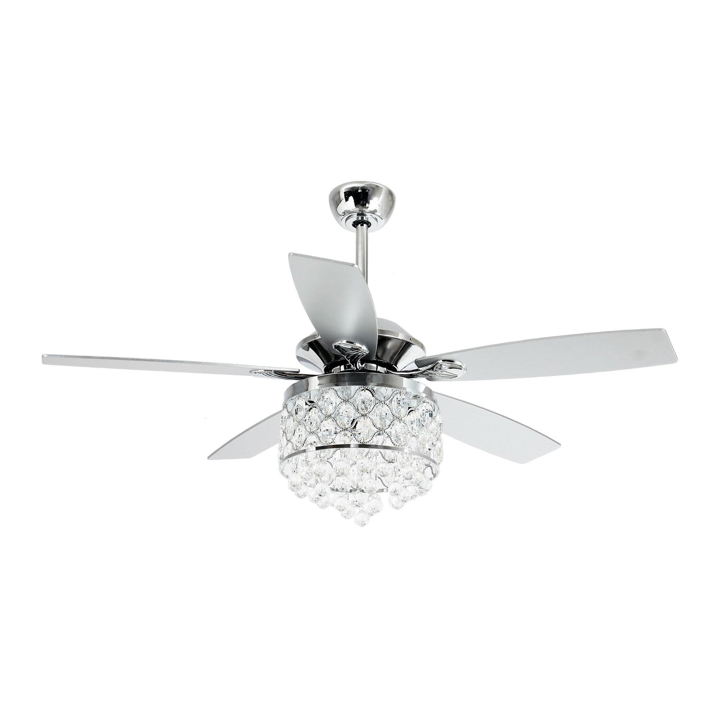 Lustre/ventilateur de plafond à 4 lumières en chrome/cristal avec télécommande