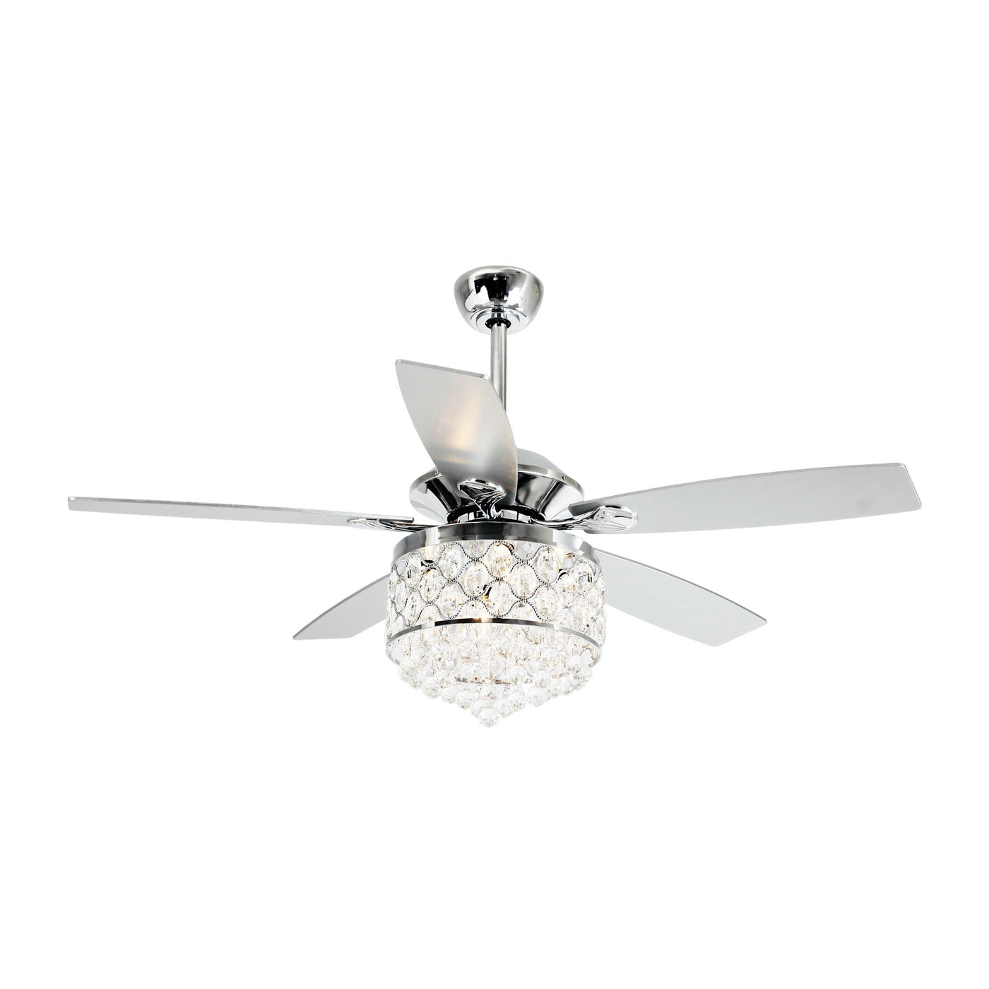Lustre/ventilateur de plafond à 4 lumières en chrome/cristal avec télécommande