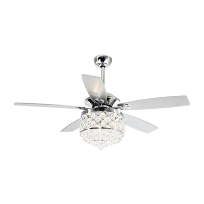 Lustre/ventilateur de plafond à 4 lumières en chrome/cristal avec télécommande