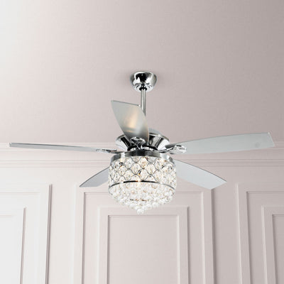 Lustre/ventilateur de plafond à 4 lumières en chrome/cristal avec télécommande