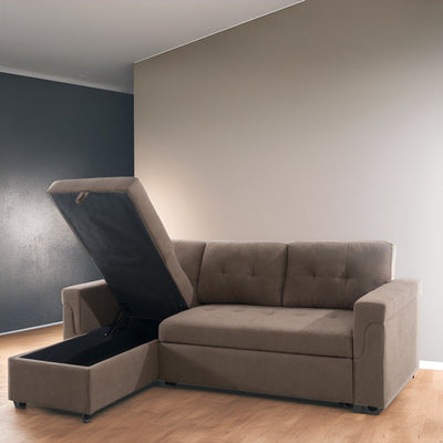 Canapé sectionnel convertible réversible avec lit gigogne, méridienne avec rangement dissimulé et pieds robustes