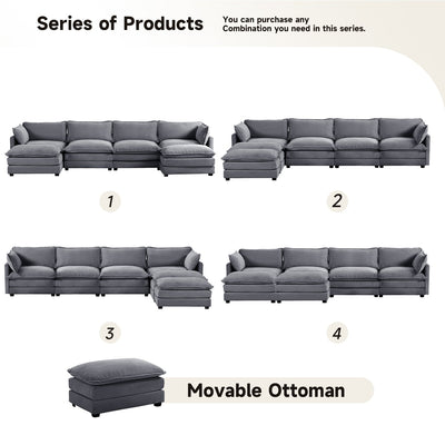 Canapé sectionnel en velours côtelé avec poufs amovibles et coussins ultra-doux pour salon et chambre