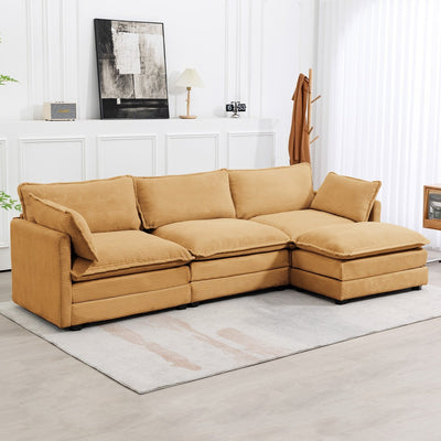 Canapé sectionnel en velours côtelé avec poufs amovibles et coussins ultra-doux pour salon et chambre
