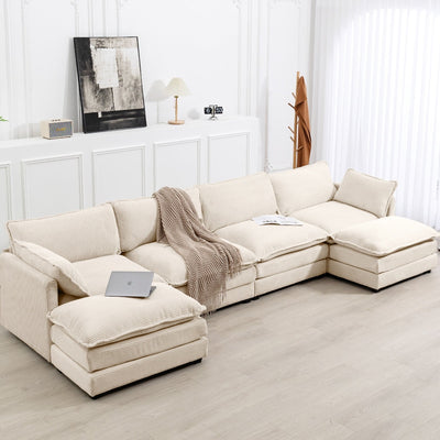 Canapé sectionnel en velours côtelé avec poufs amovibles et coussins ultra-doux pour salon et chambre