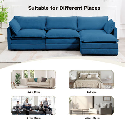 Canapé sectionnel en velours côtelé avec poufs amovibles et coussins ultra-doux pour salon et chambre