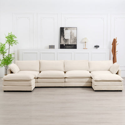 Canapé sectionnel en velours côtelé avec poufs amovibles et coussins ultra-doux pour salon et chambre