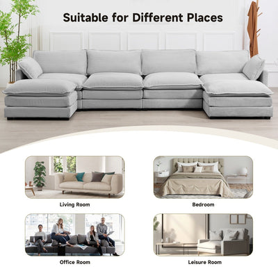Canapé sectionnel en velours côtelé avec poufs amovibles et coussins ultra-doux pour salon et chambre