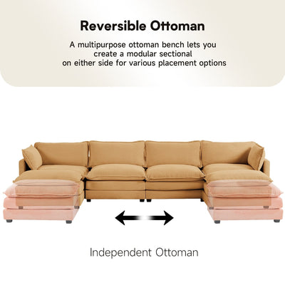 Canapé sectionnel en velours côtelé avec poufs amovibles et coussins ultra-doux pour salon et chambre