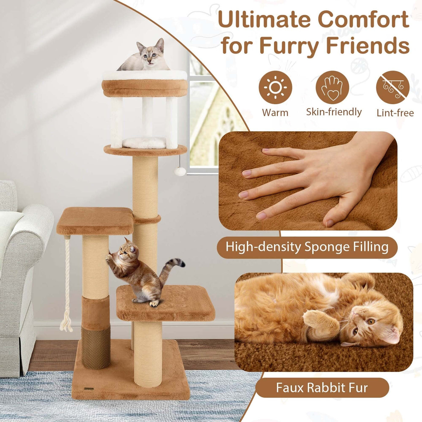 Arbre à chat Costway 65 pouces haut pour intérieur avec perchoir rembourré autonettoyant - Voir les détails