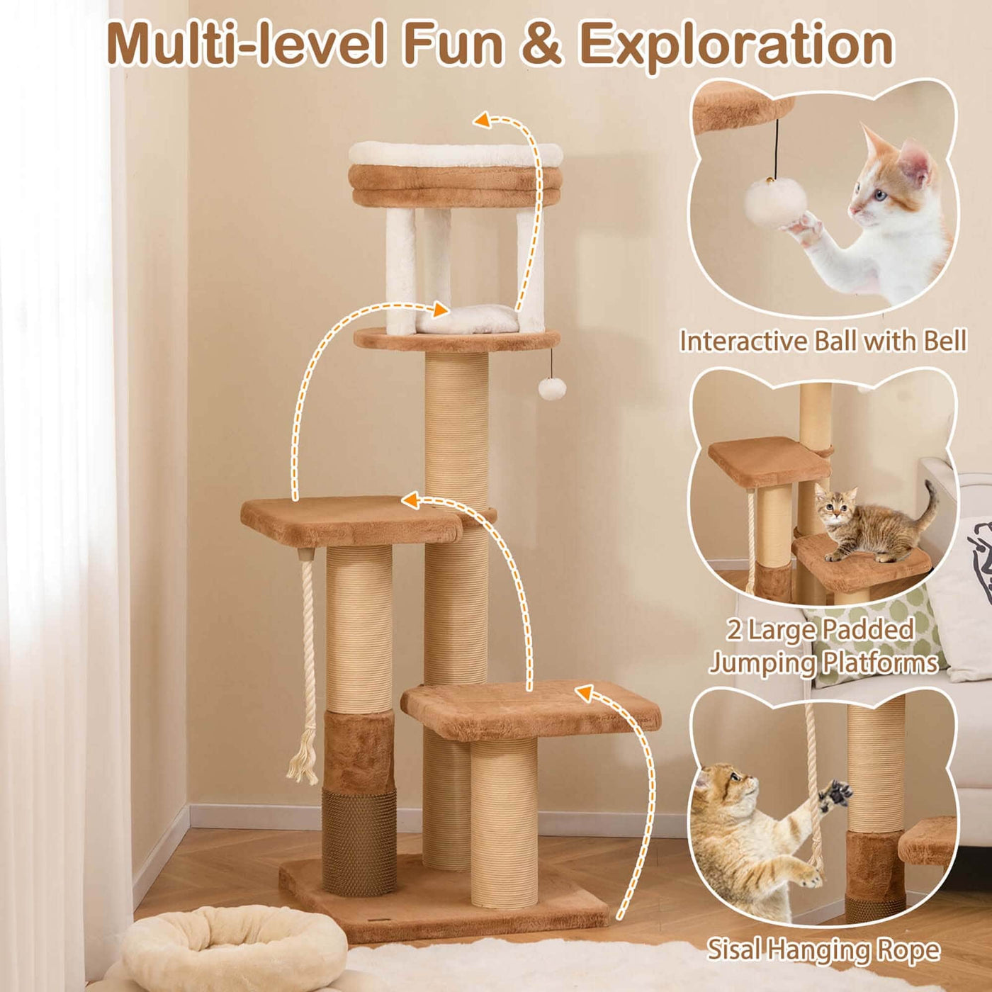Arbre à chat Costway 65 pouces haut pour intérieur avec perchoir rembourré autonettoyant - Voir les détails