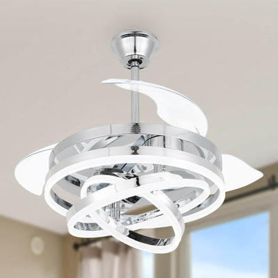 Ventilateur de plafond rétractable Cusp Barn 42 avec lumières et télécommande DIY Forme Fandelier Moderne Silencieux Moteur CC Plafonnier LED
