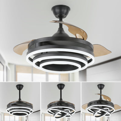 Ventilateur de plafond rétractable Cusp Barn 42 avec lumières et télécommande DIY Forme Fandelier Moderne Silencieux Moteur CC Plafonnier LED
