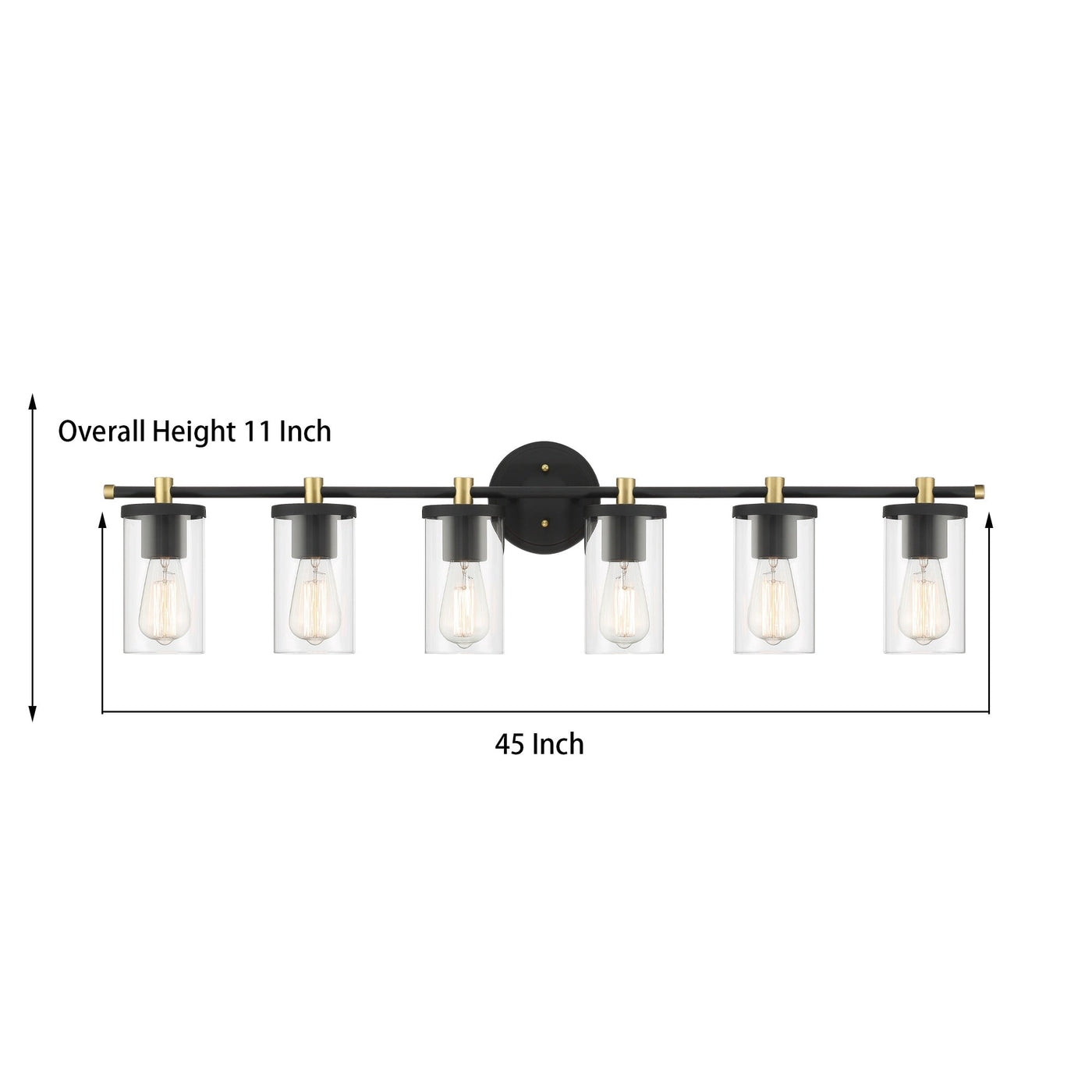 Applique murale de salle de bain Decatur à 6 lumières, style ferme moderne, noir/doré, certifiée UL