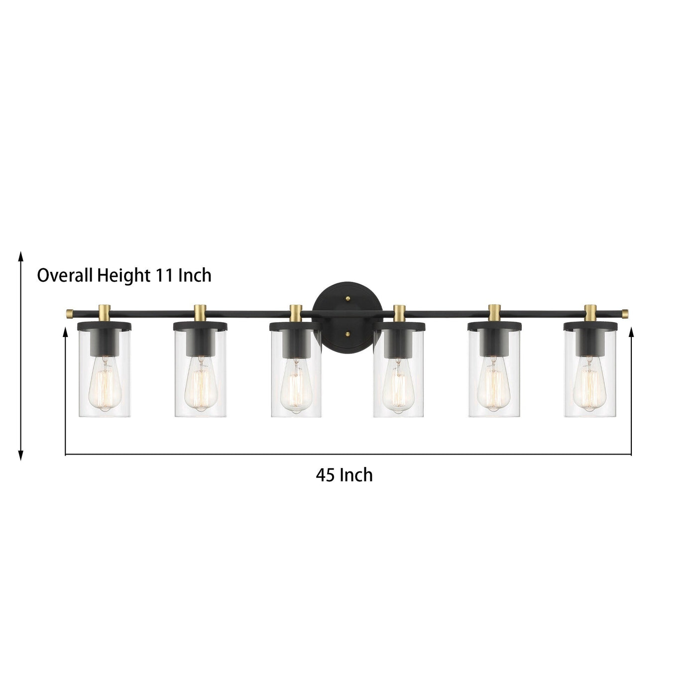 Applique murale de salle de bain Decatur à 6 lumières, style ferme moderne, noir/doré, certifiée UL