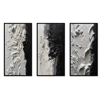 Designart Blanc et Noir Tranquility Unleashed III Abstrait Marbre Encadré Art Mural Ensemble De 3 Pour Décoration De Bureau