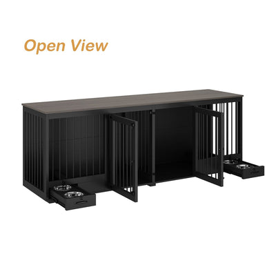 Meubles pour cage à chien - Niche en bois avec séparateur de pièce et 2 tiroirs