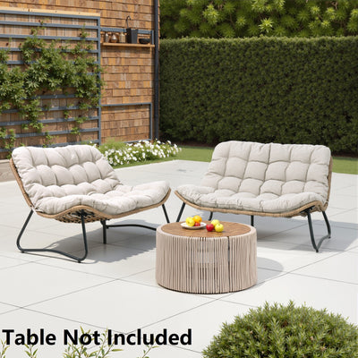 Fauteuil Papasan double avec coussin, rotin PE toutes saisons et cadre en métal pour intérieur et extérieur